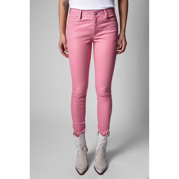Zadig & Voltaire Pants - Zadig & Voltaire Women Phlame Crinkled Leather Skinny Pants Pink Size 38 US M